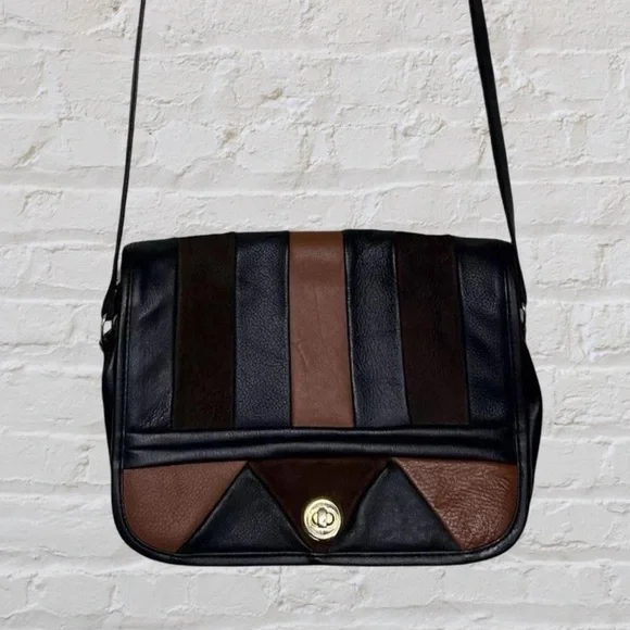 Vintage Avon Black and Brown Leather Purse Boho Bag Cross Body - Picture 2 of 8